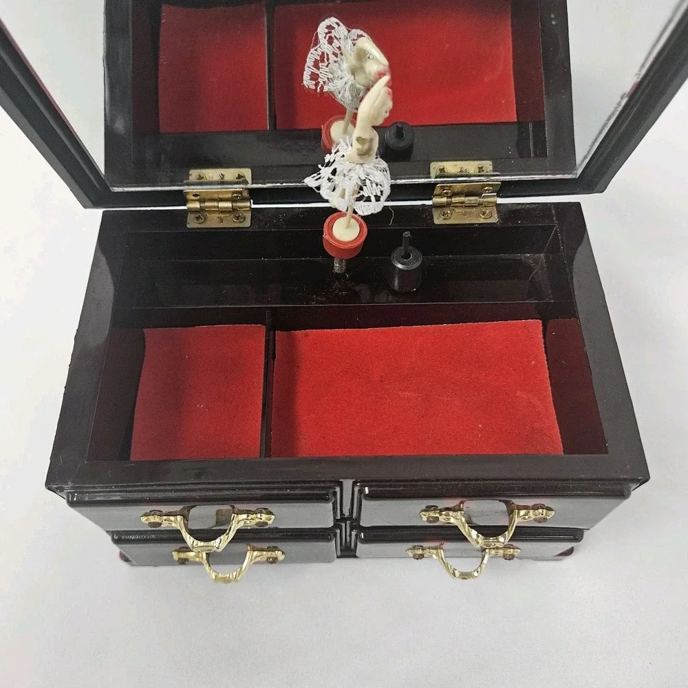 Vintage Musical Ballerina Jewelry Box Dresser Chest of Drawers With Mirror MCM
